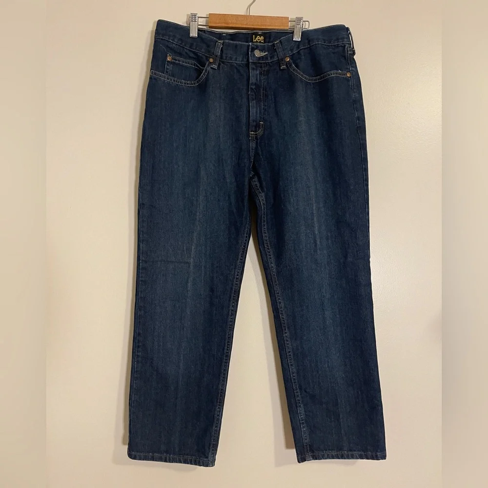 Lee Jeans Mens Sz 36x29 Blue Relaxed Fit Dark Wash Straight Leg Denim Bottoms - Picture 1 of 9